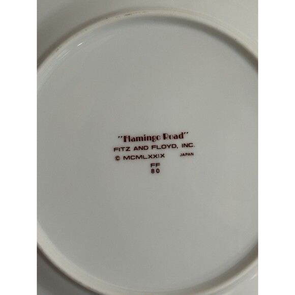 Rare Vintage Fitz & Floyd MCM Flamingo Road Porcelain Dessert Plates Mugs Set 4 - Picture 3 of 7